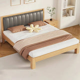 White Queen Headboard Light Wood Upholstered Panel Bed Image - 4