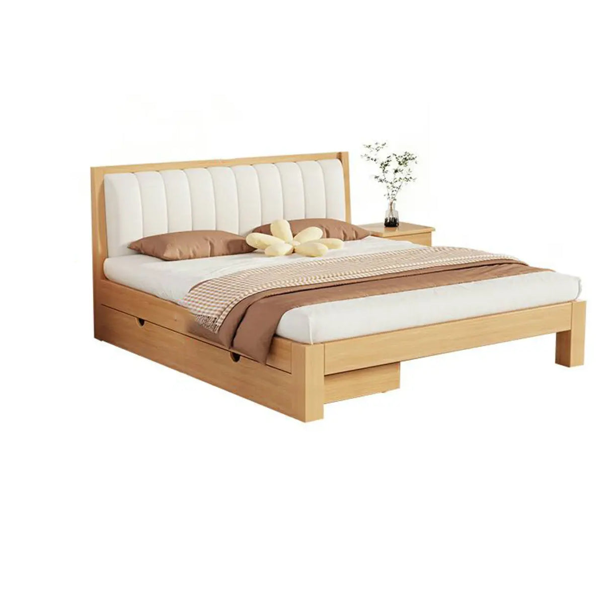 White Queen Headboard Light Wood Upholstered Panel Bed Image - 5