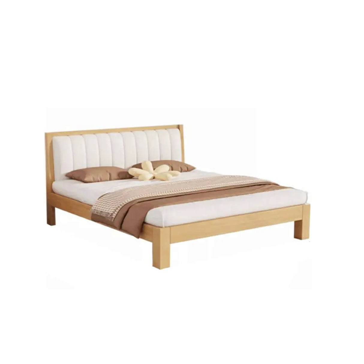 White Queen Headboard Light Wood Upholstered Panel Bed Image - 7