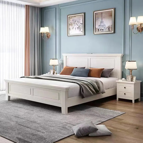 White Queen Headboard Solid Wood Storage Bed with Drawers Image - 1