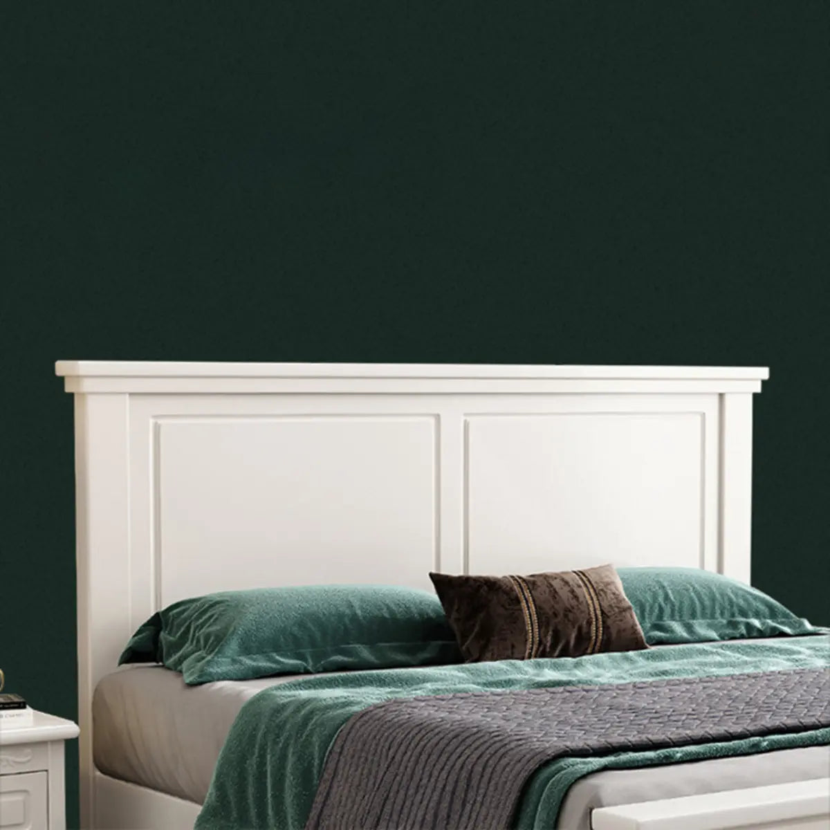 White Queen Headboard Solid Wood Storage Bed with Drawers Image - 10