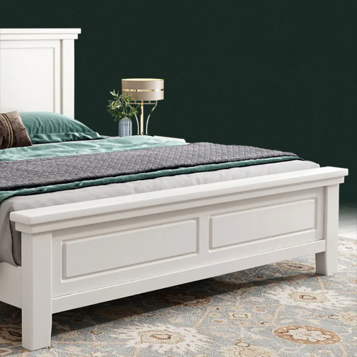 White Queen Headboard Solid Wood Storage Bed with Drawers Image - 11