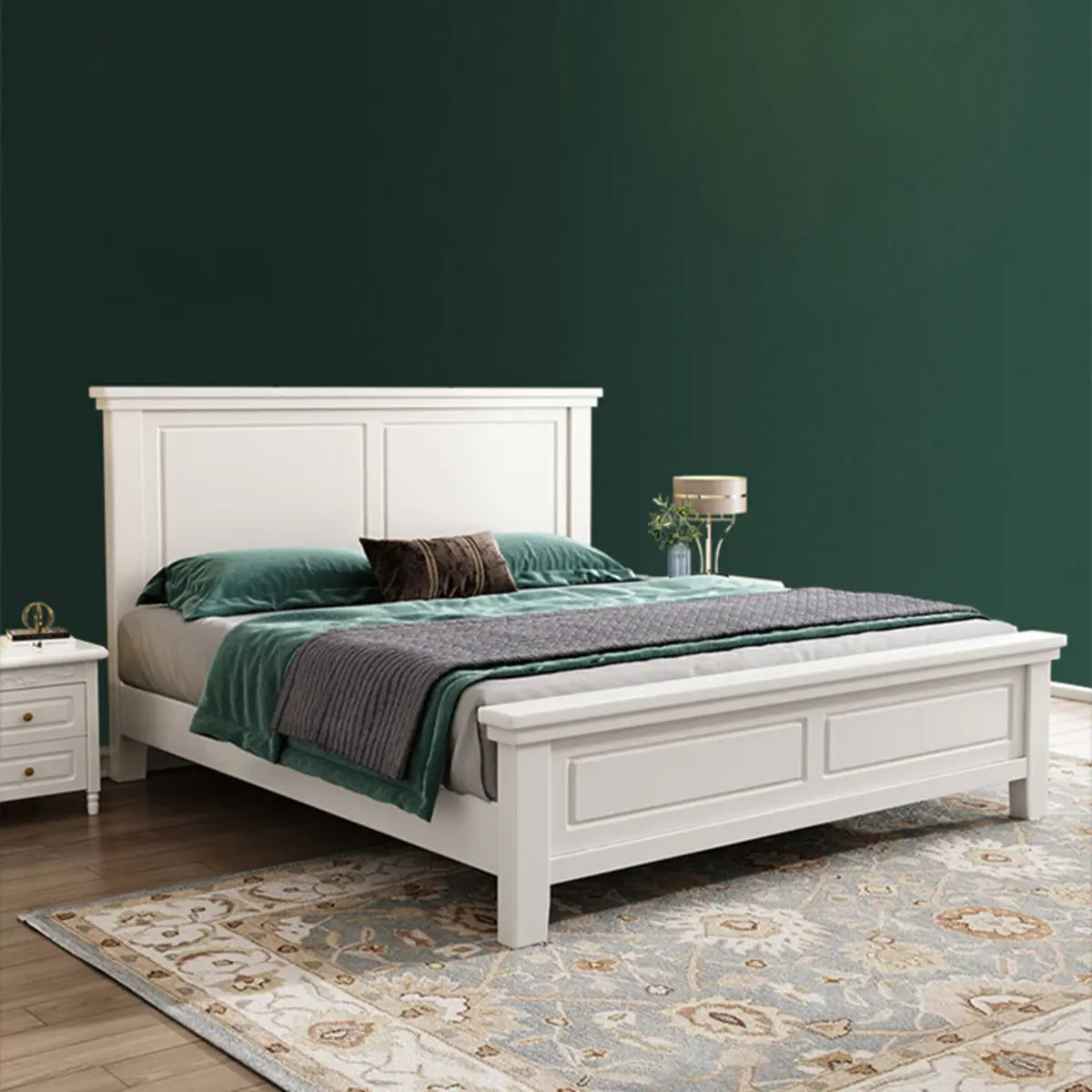White Queen Headboard Solid Wood Storage Bed with Drawers Image - 13
