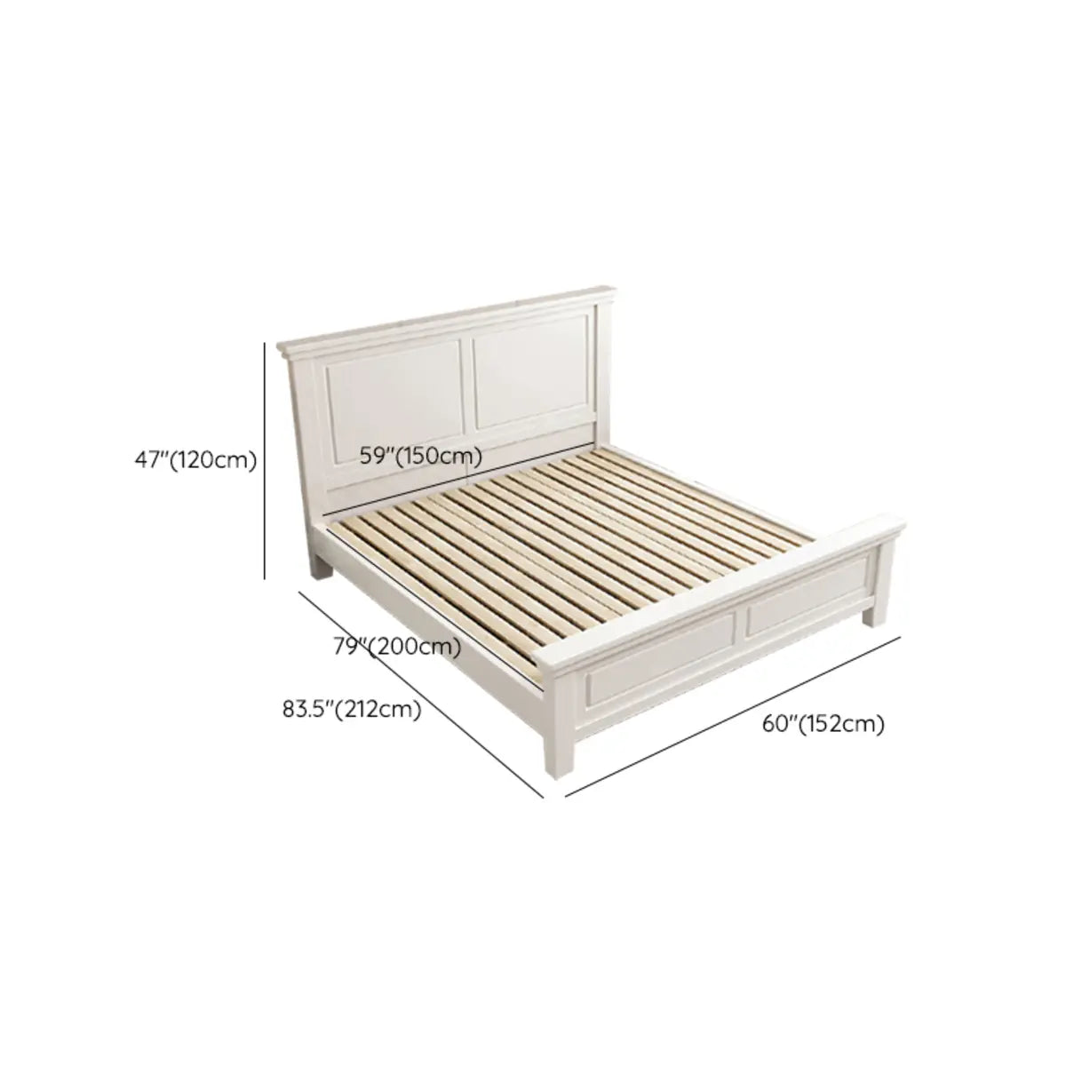 White Queen Headboard Solid Wood Storage Bed with Drawers 