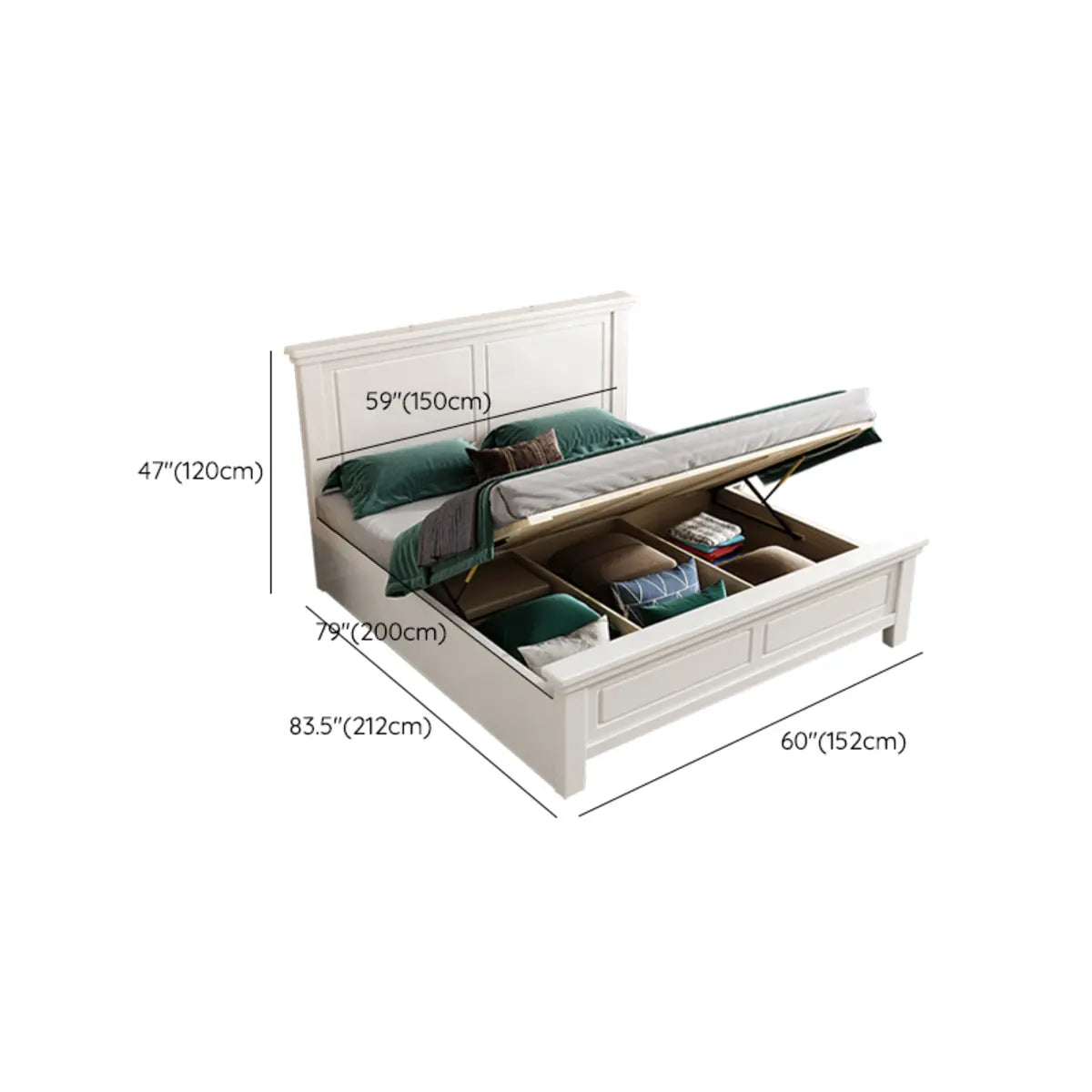 White Queen Headboard Solid Wood Storage Bed with Drawers Image - 16