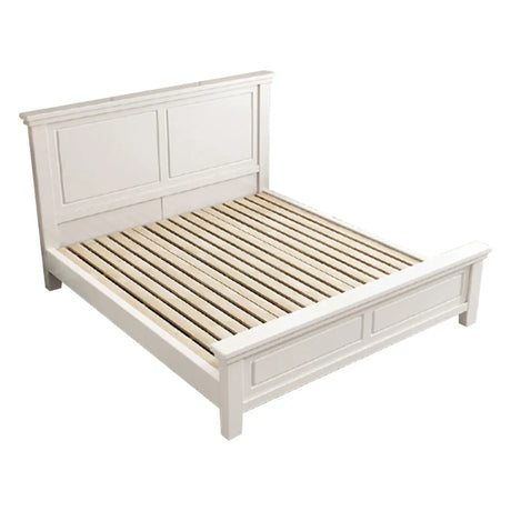 White Queen Headboard Solid Wood Storage Bed with Drawers Image - 2