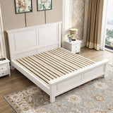 White Queen Headboard Solid Wood Storage Bed with Drawers Image - 4