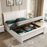 White Queen Headboard Solid Wood Storage Bed with Drawers Image - 6