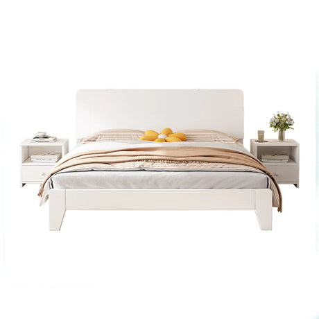 White Queen Headboard Wood Storage Bed with Shelves Image - 2