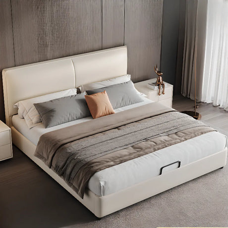 White Queen Leather Headboard Storage Bed with Drawers Image - 1