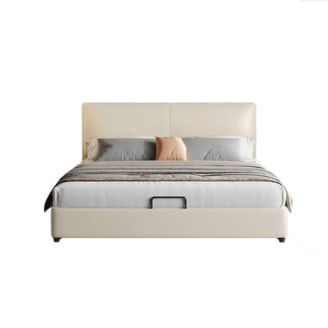 White Queen Leather Headboard Storage Bed with Drawers Image - 2