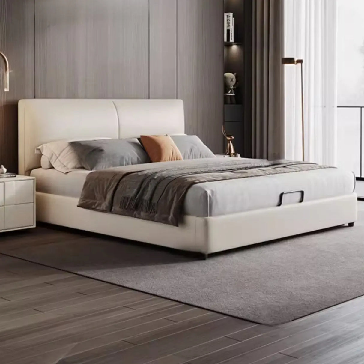 White Queen Leather Headboard Storage Bed with Drawers Image - 5
