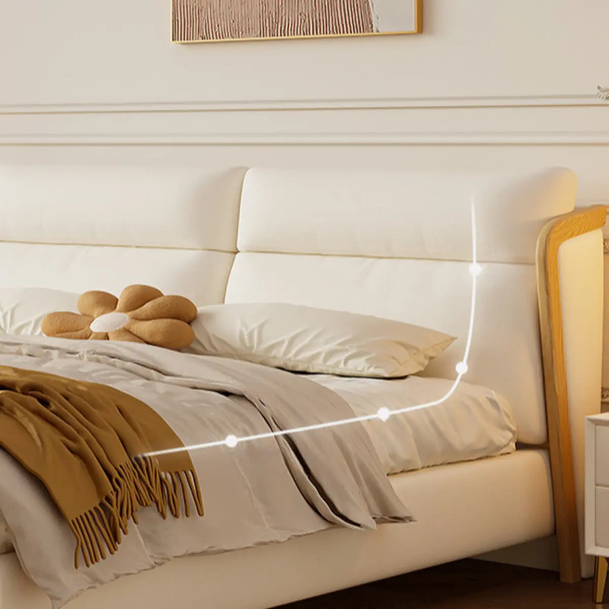 White Queen Modern Faux Leather Panel Bed with Headboard Image - 10