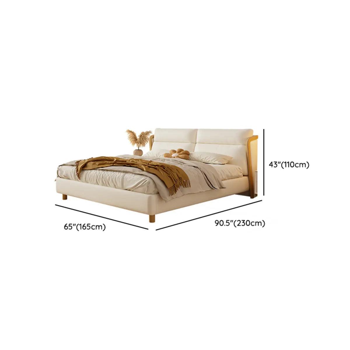 White Queen Modern Faux Leather Panel Bed with Headboard 