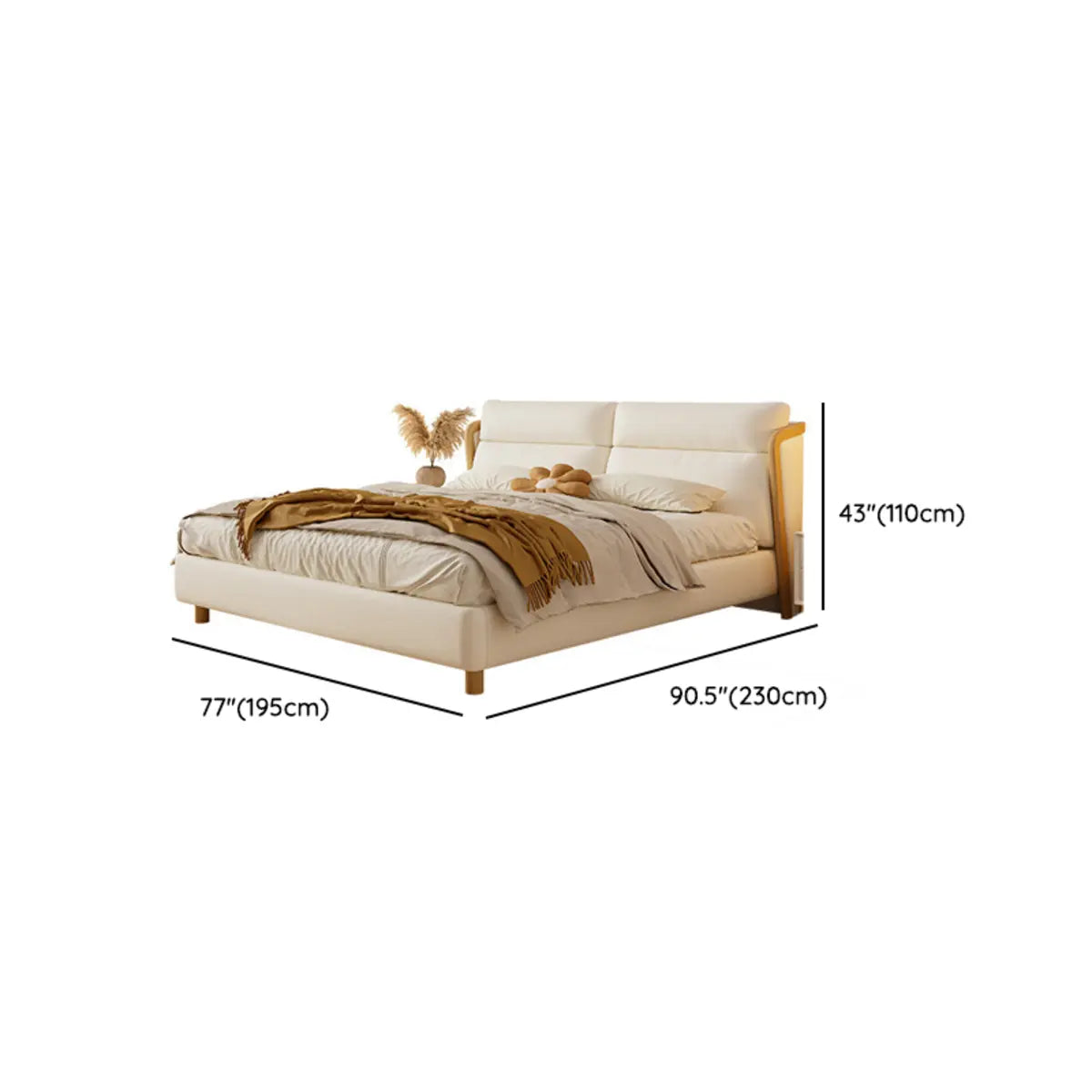 White Queen Modern Faux Leather Panel Bed with Headboard Image - 12