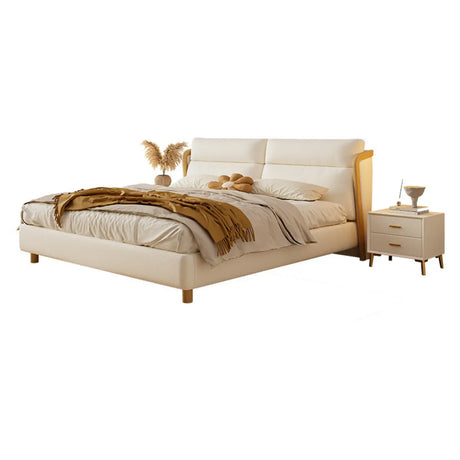 White Queen Modern Faux Leather Panel Bed with Headboard Image - 2