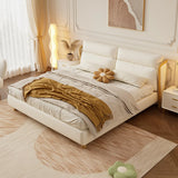 White Queen Modern Faux Leather Panel Bed with Headboard Image - 3
