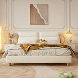 White Queen Modern Faux Leather Panel Bed with Headboard Image - 4