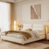 White Queen Modern Faux Leather Panel Bed with Headboard Image - 6