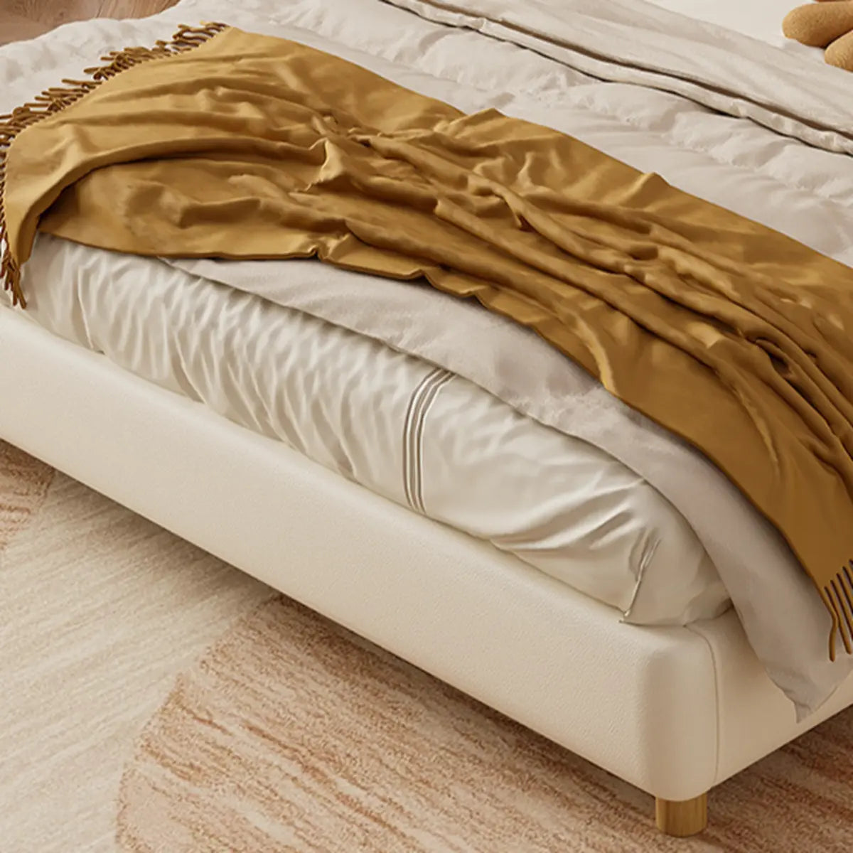 White Queen Modern Faux Leather Panel Bed with Headboard Image - 8