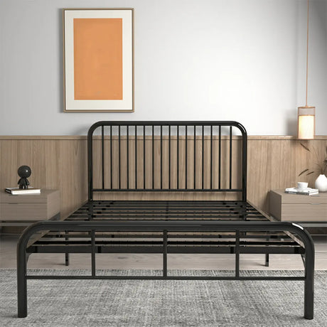 White Queen Modern Metal Slat Bed Frame with Headboard Image - 2