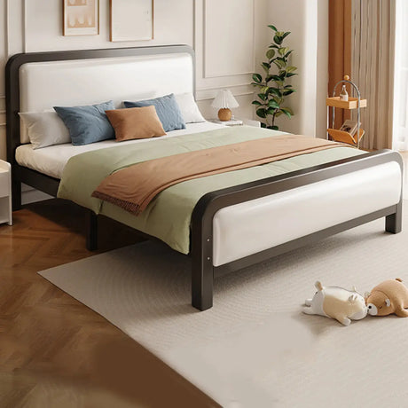 White Queen Panel Metal Panel Bed with PU Headboard Image - 1