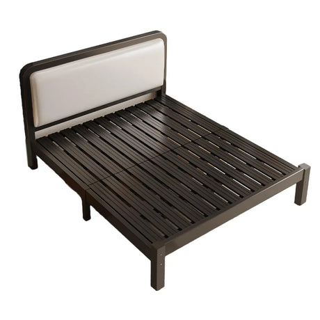 White Queen Panel Metal Panel Bed with PU Headboard Image - 2