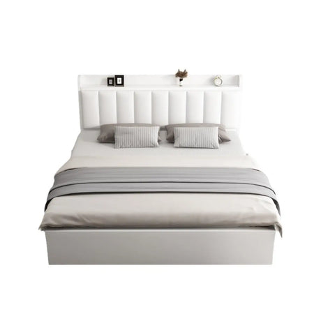 White Queen Panel Upholstered Storage Bed with Shelves Image - 1