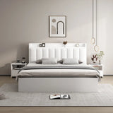 White Queen Panel Upholstered Storage Bed with Shelves Image - 2