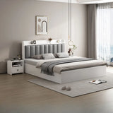 White Queen Panel Upholstered Storage Bed with Shelves Image - 4