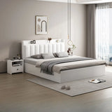 White Queen Panel Upholstered Storage Bed with Shelves Image - 5