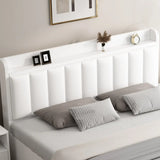 White Queen Panel Upholstered Storage Bed with Shelves Image - 7