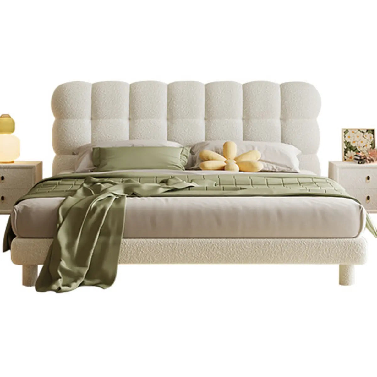 White Queen Platform Upholstered Solid Color Panel Bed Image - 4