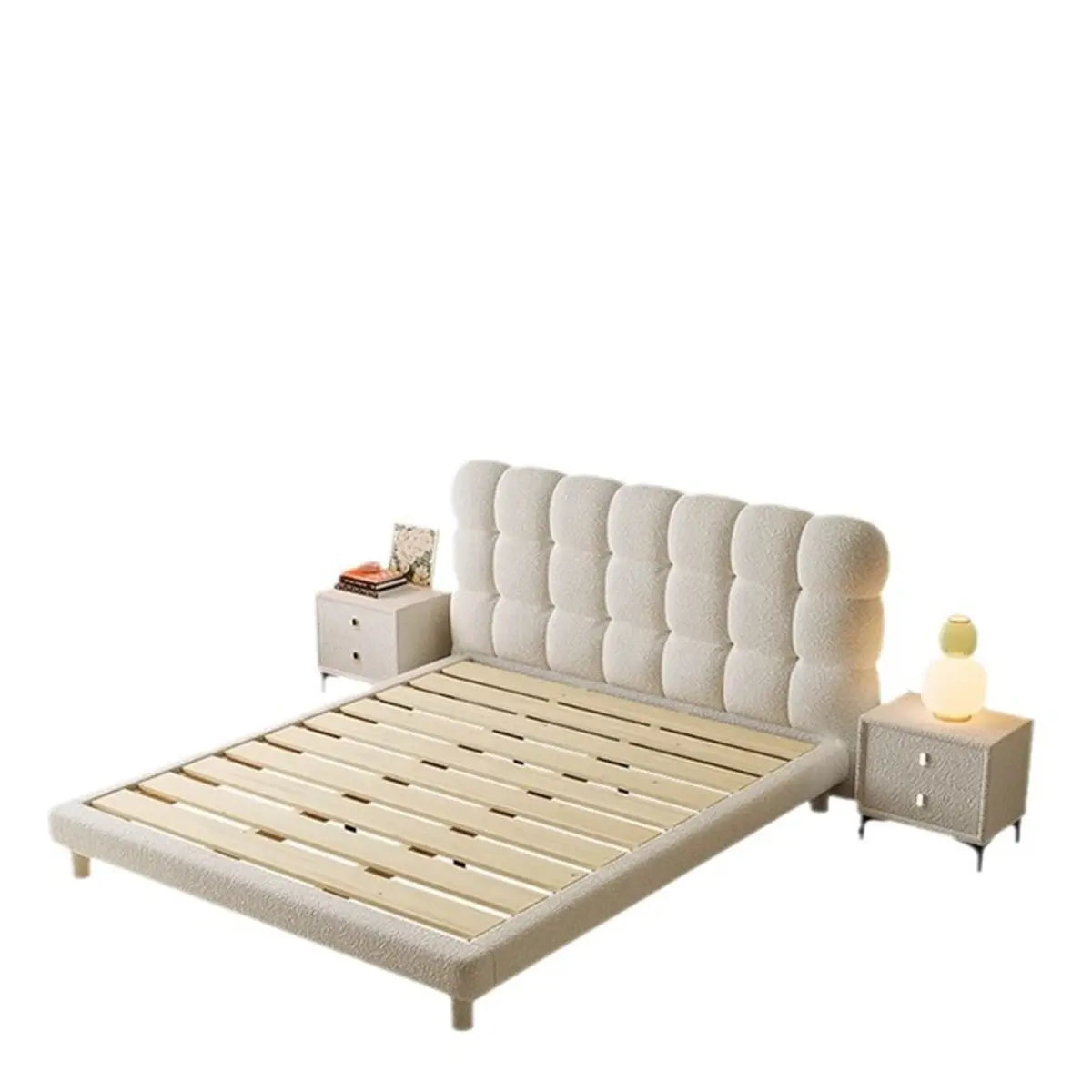 White Queen Platform Upholstered Solid Color Panel Bed Image - 5