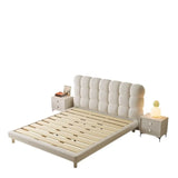 White Queen Platform Upholstered Solid Color Panel Bed Image - 5