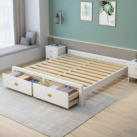 White Queen Platform Wood Storage Bed with Drawers Image - 2