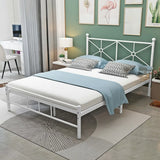 White Queen Rectangular Metal Frame Bed with Headboard Image - 1