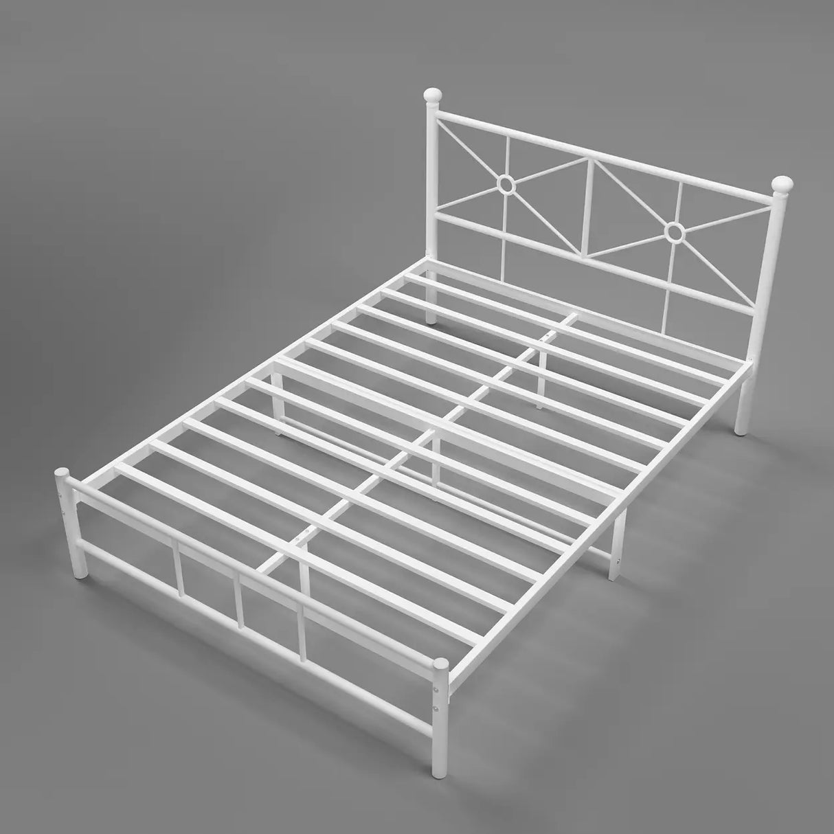 White Queen Rectangular Metal Frame Bed with Headboard Image - 2
