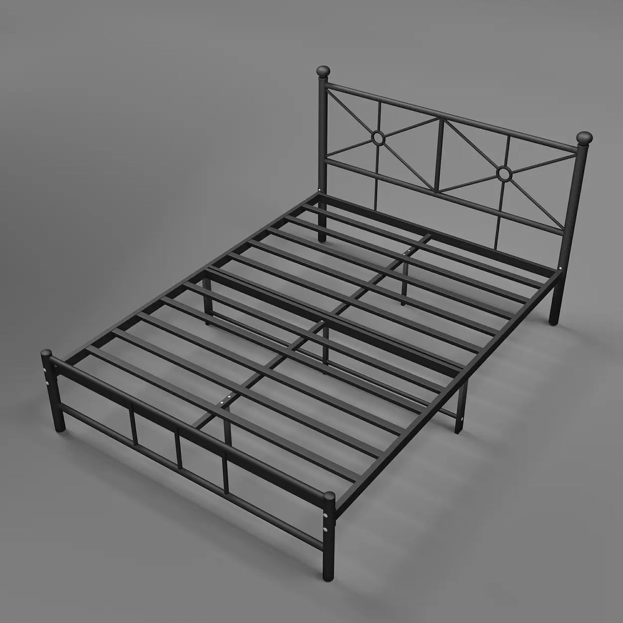 White Queen Rectangular Metal Frame Bed with Headboard Image - 3