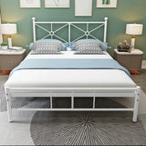 White Queen Rectangular Metal Frame Bed with Headboard Image - 4