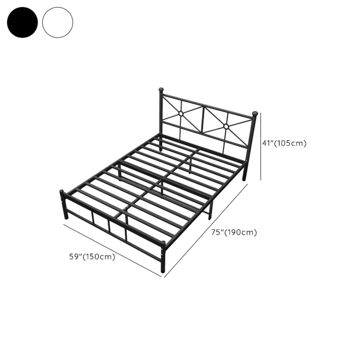 White Queen Rectangular Metal Frame Bed with Headboard Image - 14