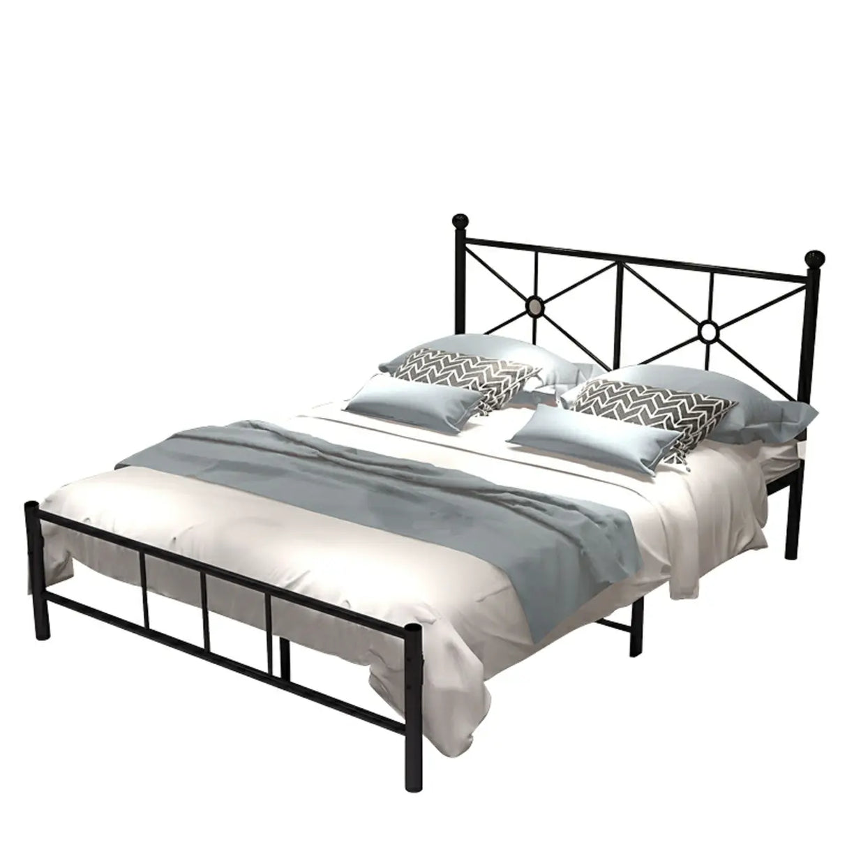 White Queen Rectangular Metal Frame Bed with Headboard Image - 7