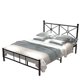 White Queen Rectangular Metal Frame Bed with Headboard Image - 7