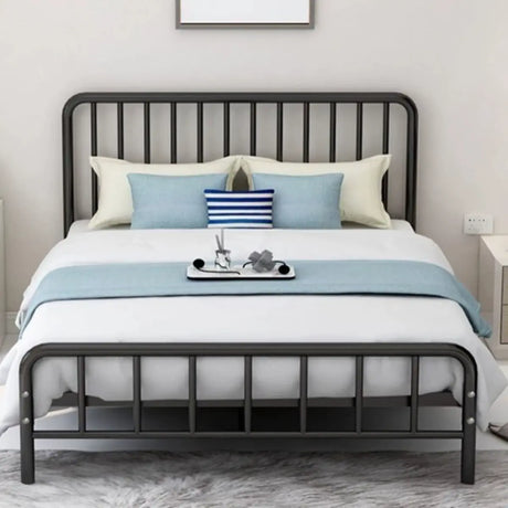 White Queen Solid Color Metal Modern Panel Bed Frame Image - 2