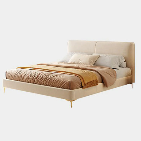 White Queen Stylish Headboard Fabric Panel Bed Frame Image - 2