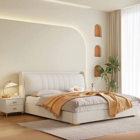 White Queen Upholstered Leather Comfort Storage Bed Image - 1