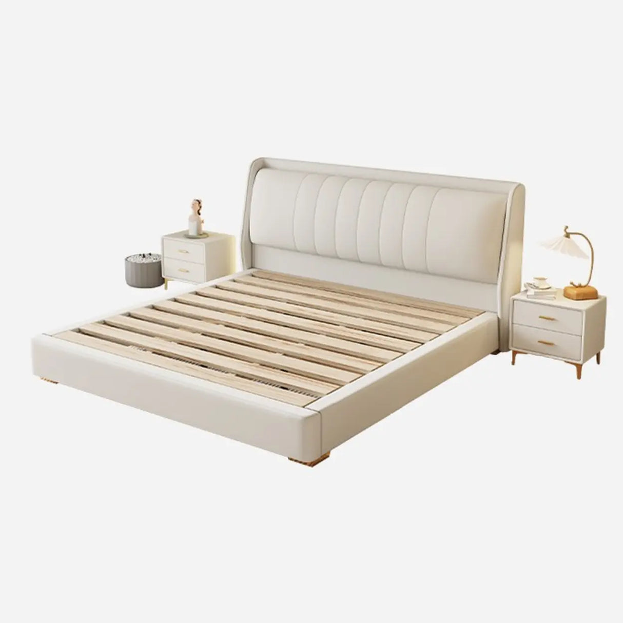 White Queen Upholstered Leather Comfort Storage Bed Image - 13