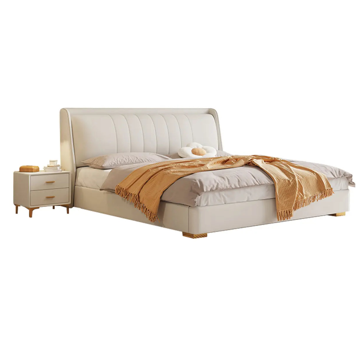 White Queen Upholstered Leather Comfort Storage Bed Image - 2