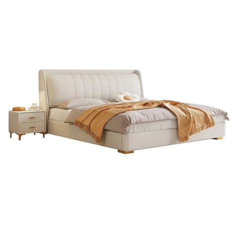 White Queen Upholstered Leather Comfort Storage Bed Image - 2