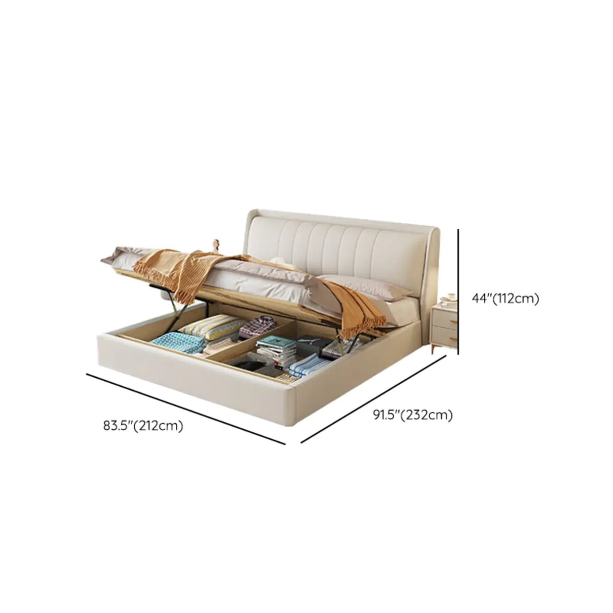 White Queen Upholstered Leather Comfort Storage Bed Image - 21